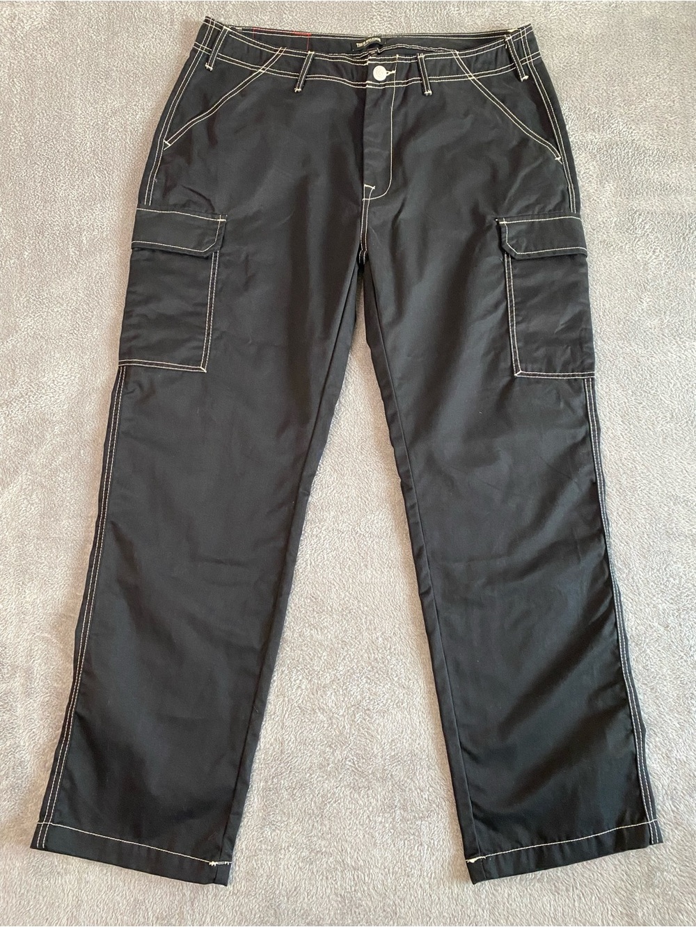 NWT True Religion Men's Black Cargo Pants 38x32 White Contrast Stitching Baggy